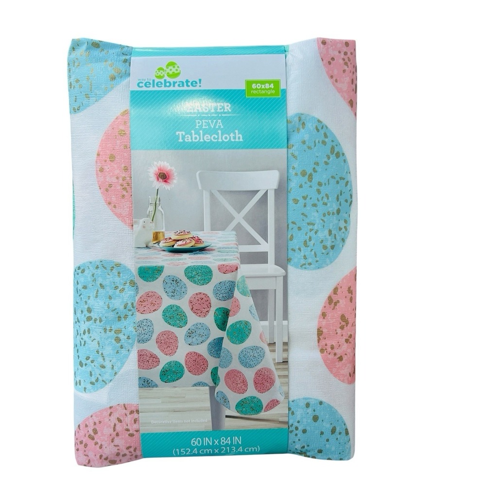 Way to Celebrate‎ Easter Peva 60x84 Tablecloth Colorful Easter Eggs Vinyl NEW